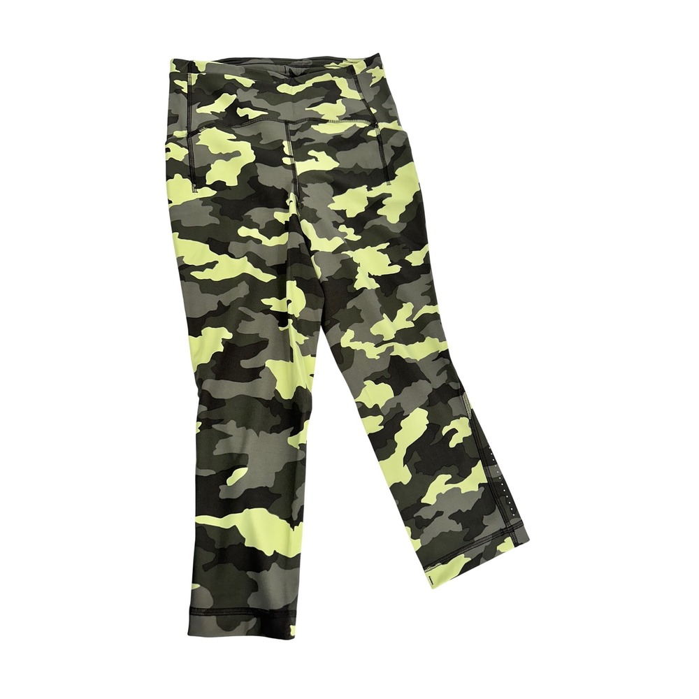 Lululemon Camo Crop Leggings Olive Green Yellow Athletic Yoga Pants SIZE 6 23"